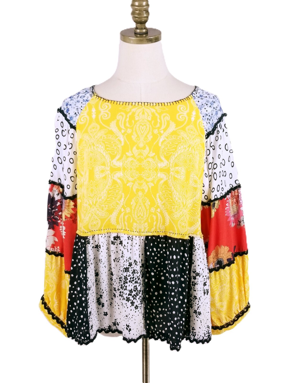 John Mark Patchwork Peasant Blouse Size M Multico… - image 1