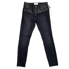 Current Elliott Fused Black Faux Leather Hip Stiletto Skinny Ankle Jeans sz 25