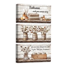 HOMEOART Bathroom Signs Farmhouse Bathroom Wall Decor Pictures Canvas Wall Ar...