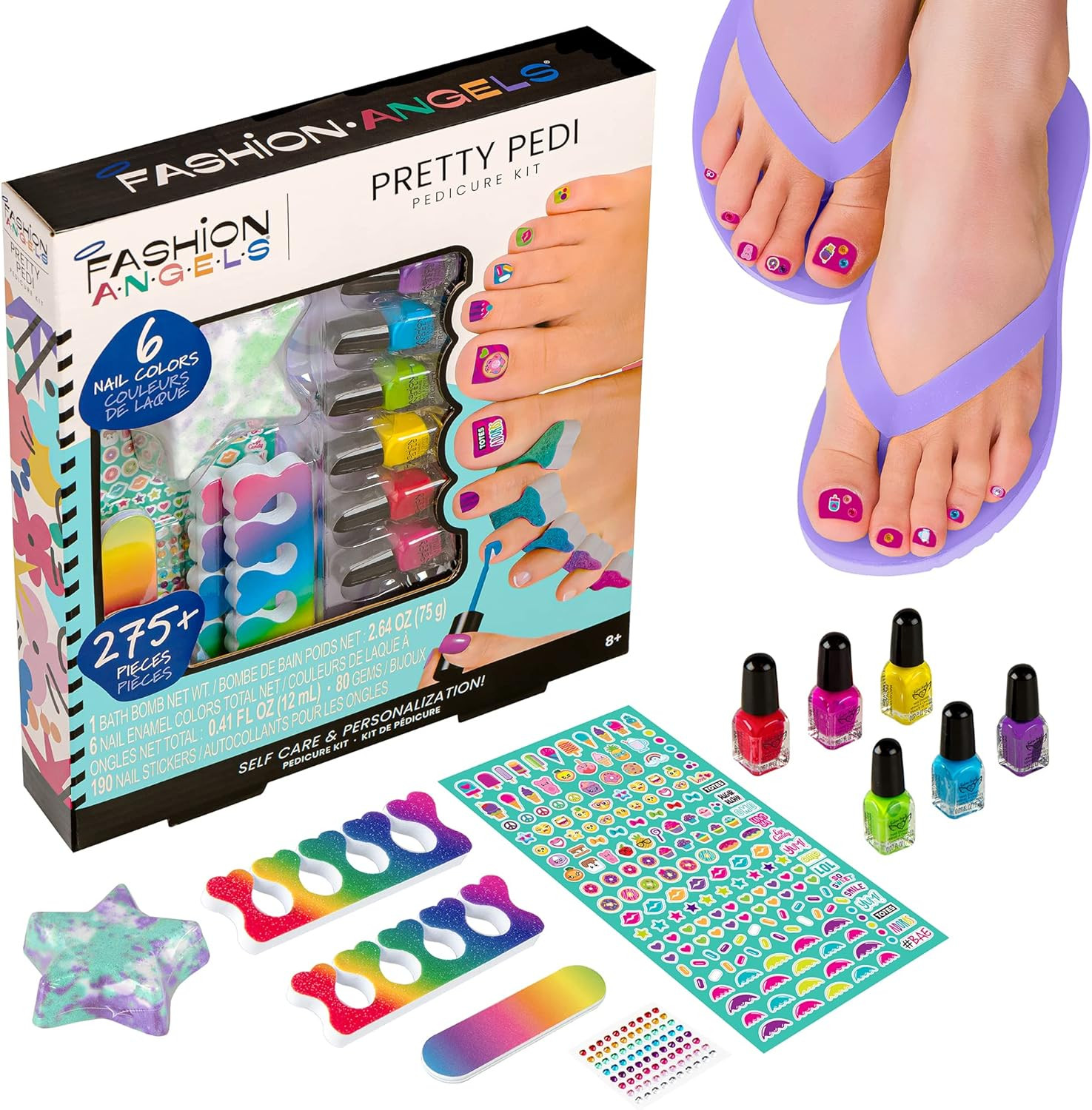 Pretty Pedi Pedicure Kit for Girls - Kids Nail Spa Set with Nail Polish, Nail St
