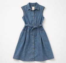 Universal Thread Tie Waist Long A-Line Denim Dress Sz 16 Button Down Shirtdress