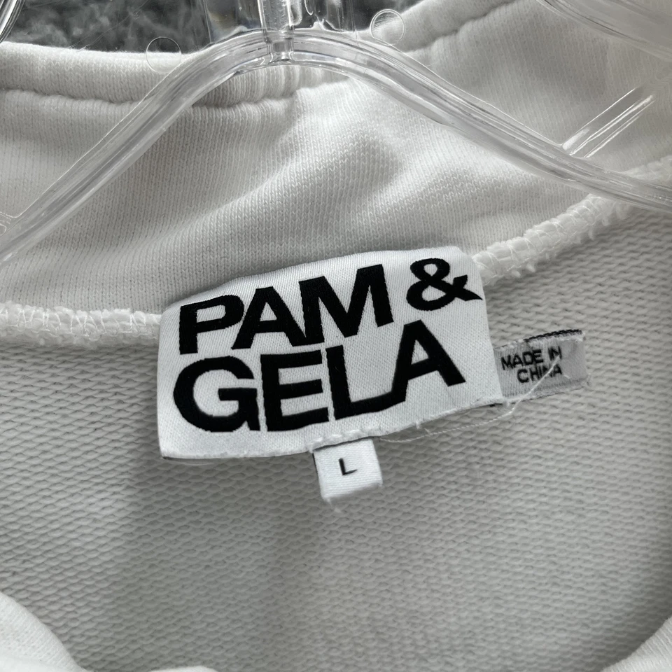 Pam Gela Sweatshirt Womens Large White Crop Quarter Zip Pullover Casual Top - Image 3 of 4