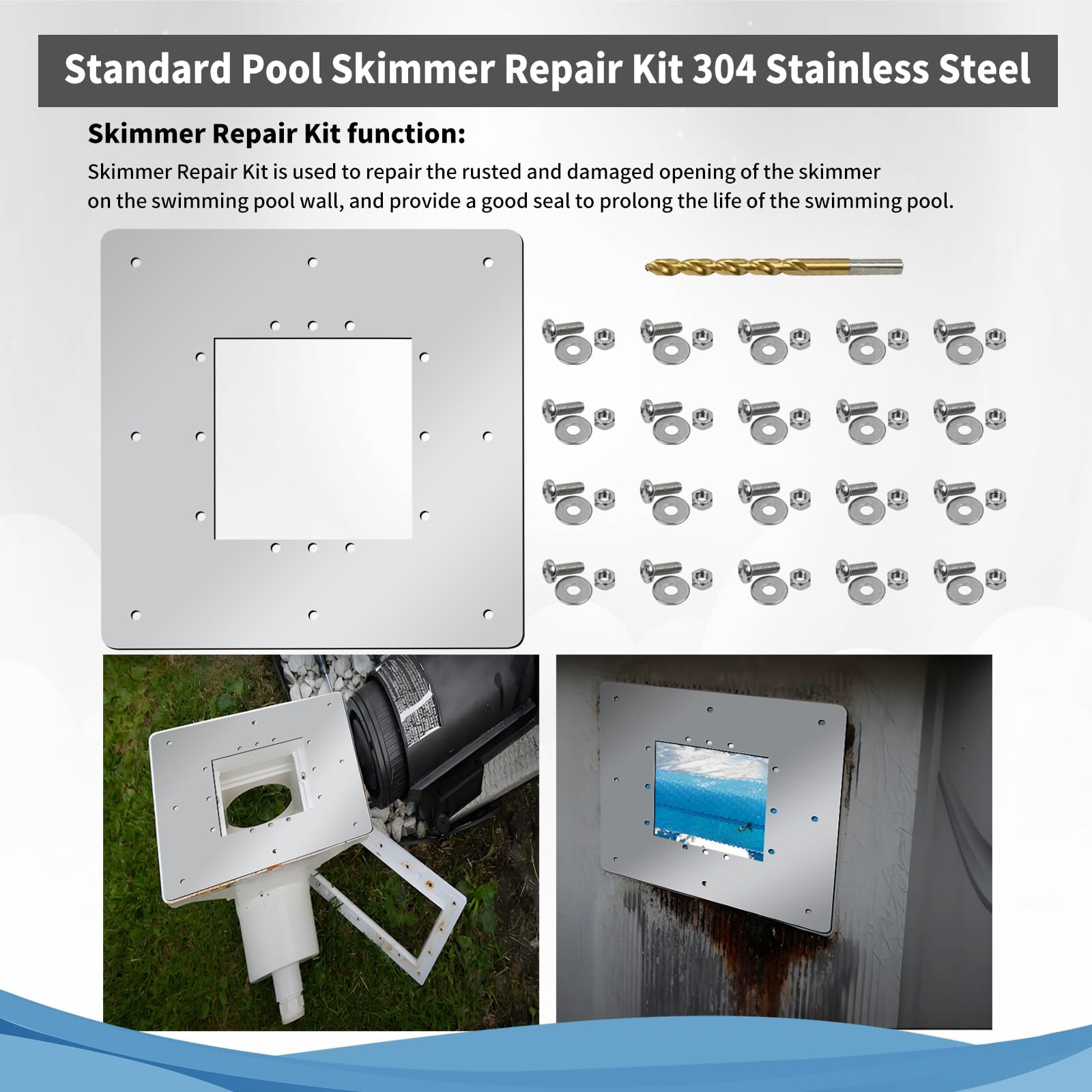 Standard Pool Skimmer Repair Kit 304 Stainless Steel 12.5" W 12" H Compatible...