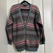 Vintage Eddie Bauer 100 Wool Fair Isle Cardigan Made in Hong Kong Small