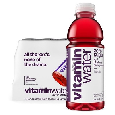 vitaminwater XXX Acai-Blueberry-Pomegranate Zero Sugar, 20 fl oz Bottles