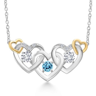 925 Silver and 10K Yellow Gold Swiss Blue Topaz and White Lab Grown Diamond