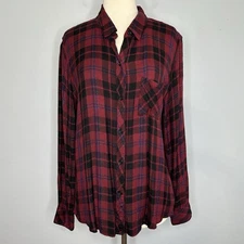 Rails Women’s Buttoned Down Soft Flannel Hunter Shirt In Wine Navy Black Size L