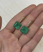 Cyber Monday Sale! Natural Emerald & Diamond Earrings 14k Yellow Gold Wedding