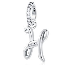 Letter H Charms Alphabet Pendant, 925 Sterling Silver Initial h Dangle CZ Bead f