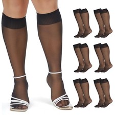 6 Packs Plus Size Knee High Sheer Stockings for Women, Nylon Trouser Socks B...