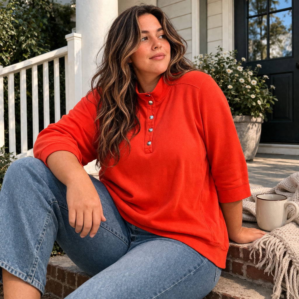 Lauren Ralph Lauren Red-Orange Ribbed Pullover Sweatshirt Style