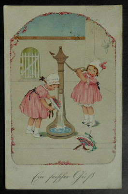 Künstler Ak 2 Mädchen am Brunnen LD - Meissner & Buch Serie 2396 Versandt 1920