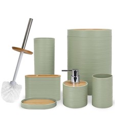 CERBIOR 6Pcs Bamboo Bathroom Accessories Set - Soap Dispenser, Toothbrush Holder