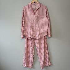 New Victoria’s Secret Flannel Long Sleeve Pajama Set PJs Pink Stripe Silver
