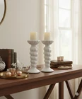 Set of 2 Vintage White Milk Glass 9" Spiral Pillar Candle Holders - Ribbed Base