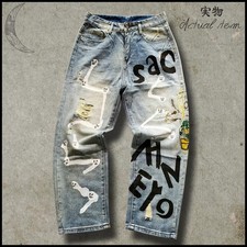 Number Nine Graffiti Distressed Retro Straight Denim Pants Japan