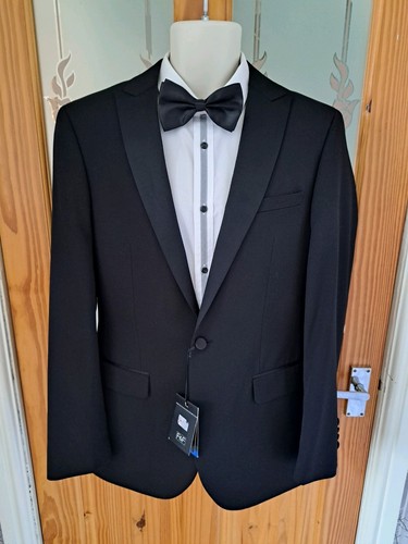 £37 F&F MENS BLACK TUXEDO TAILORED FIT DINNER SUIT JACKET 38R + FREE BOW TIE&TIE - Picture 19 of 19