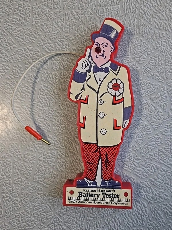 WORKS Vintage WC Fields Red Nose Clown Battery Tester Novel Tronics Corp 1974
