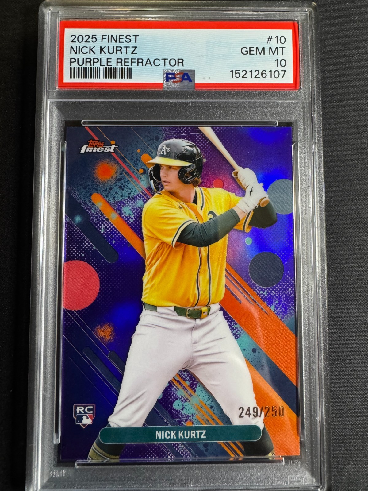 2025 Topps Finest Common Nick Kurtz #10 Purple Refractor 249/250 (RC) PSA 10 MT