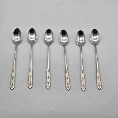 Set Of 6 Iced Teaspoons Oneida FLORAL BOUQUET Stainless Distinction Deluxe HH