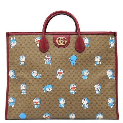 Gucci 653952 Mini GG Supreme Leather 2-Way Bag Doraemon Collab Beige Red