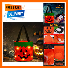 Halloween Trick or Treat Candy Bag LED Light Up Pumpkin Bucket Collapsible