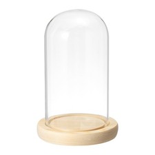 5.9"x3.1" Clear Cloche Glass Dome Glass Bell Jar Display Case Tabletop Wooden