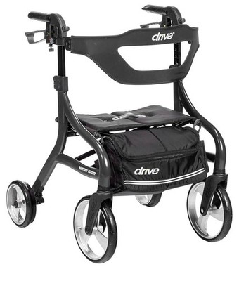 Drive Medical Nitro Sprint Foldable Rollator Walker & Seat, Petite Height, Black