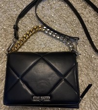 Steve Madden Black Purse gold  silver metal short strap  long black strap New