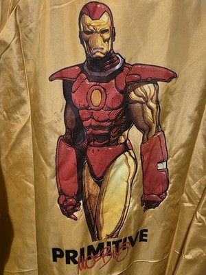 PRIMITIVE Marvel Moebius Collection IRON MAN Gold Nylon Button Up Jacket Mens L