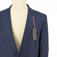 Tommy Hilfiger Men's Modern-Fit Linen Sport Coat Blazer Jacket Navy Blue 48 L