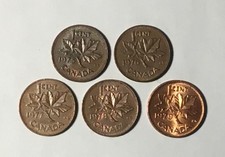 Lot 5 Coin Canada penny 1 Cent 1975 1976 1977 1978 1979