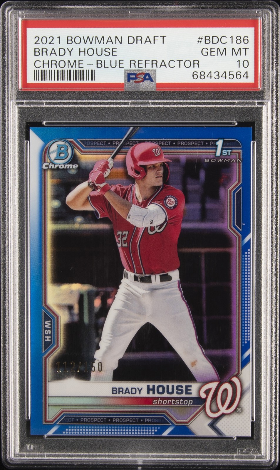 2021 BOWMAN DRAFT CHROME-BLUE REFRACTOR #BDC186 BRADY HOUSE 112/150 PSA 10