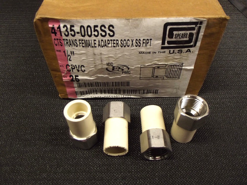 SPEARS 4135-005SS 1/2 CTS Trans CPVC Stainless Threaded Female Adapter FIPT  x1