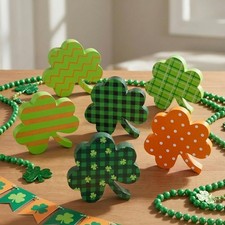 St Patricks Day Decorations, 6 Pcs Wooden 2.94 inches by 3 inches, Green