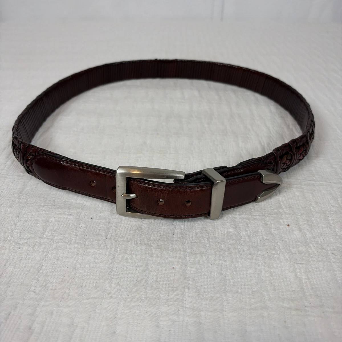 VTG Brighton Leather Belt 38 Brown Braided Western Two Tone Brighton Brown Leather Belt - Etsy main image 3