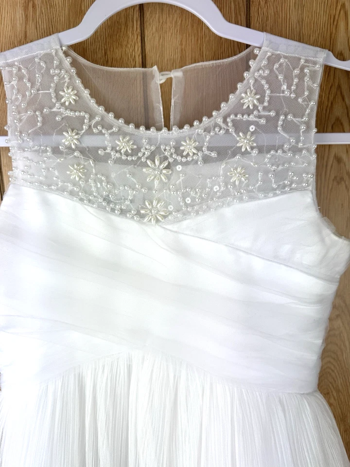 Bonnie Jean Girls Dress Size 12 1st Communion Flower Girl Miniature Bride Beaded - Image 2 of 4