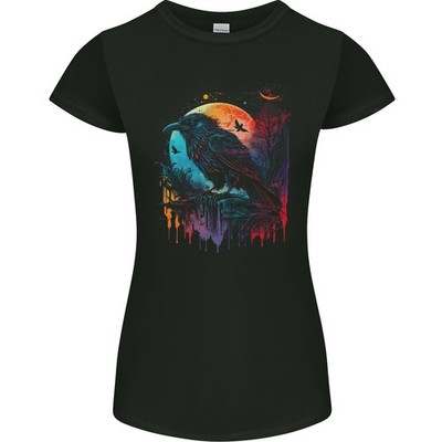 Eine Krähe Mit Einem Fantasie-Mond Damen Petite Schnitt T-Shirt