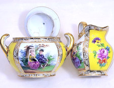 Richard Klemm Dresden Courting Couple Quatrefoil Creamer & Sugar Bowl 426
