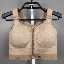 Sujetador deportivo de bajo impacto Shefit 1Luxe, color beige jaspeado, con cremallera frontal