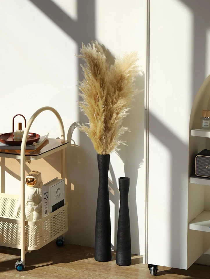 Jarrón de piso negro de 20" de alto jarrones de cerámica grandes, delgado largo mate florero para Pampas G Foto 3 de 4