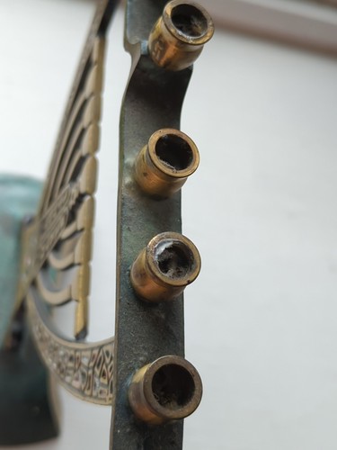 Vintage Brass Hannukah Menorah Star of David MCM Mosaic Pattern Frame - Picture 20 of 24