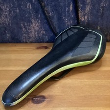Merida Leather MTB Bike Saddle In Black & Lime Green