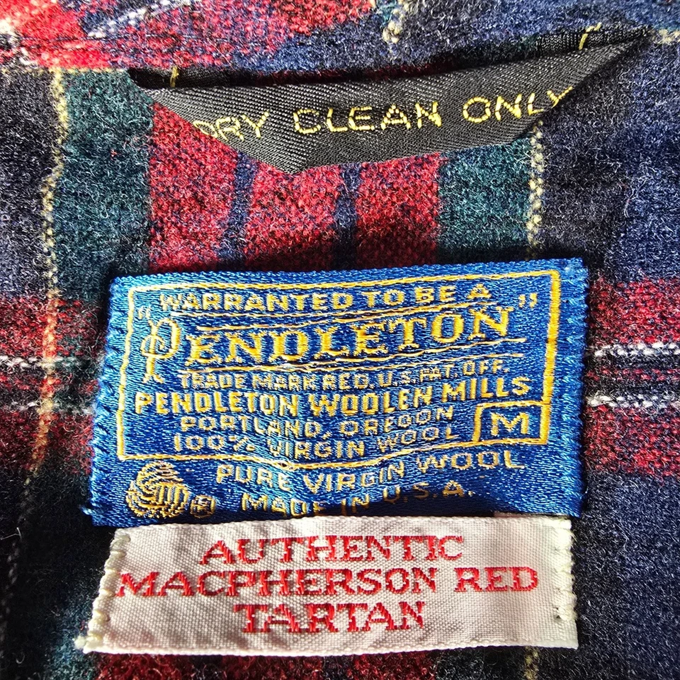 Vintage 1970s Pendleton Macphereson Red Tartan Virgin Wool Belted Robe (M) - Image 4 of 4