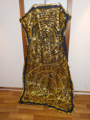 Indischer Stoff Tuch Decke Embroidered Net Mata Ki Chunni Y2K gold ca.190x105cm