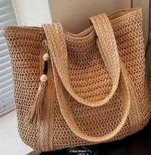 Boho Straw Tote Bag for Women~Large Woven Sho...