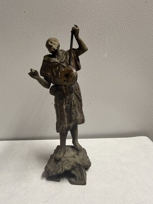 Vintage Moorish Spelter Figurine Musician Mandolin Cold Painted Bronze Statue 7 