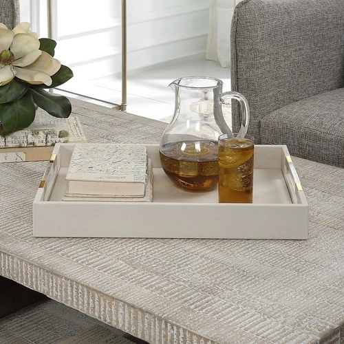 Uttermost 18060 Wessex 19"W Acrylic and MDF Tray - Brass / Clear / White - Picture 4 of 4