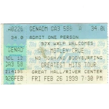 MOTLEY CRUE Concert Ticket Stub DAVENPORT IOWA 2/26/99 GREATEST HITS TOUR Rare
