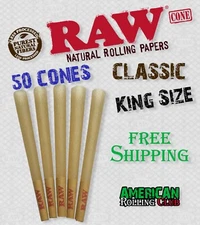 RAW CONES CLASSIC KING SIZE 50 PACK ~ CIGARETTE PAPERS~CRUSH PROF BOX